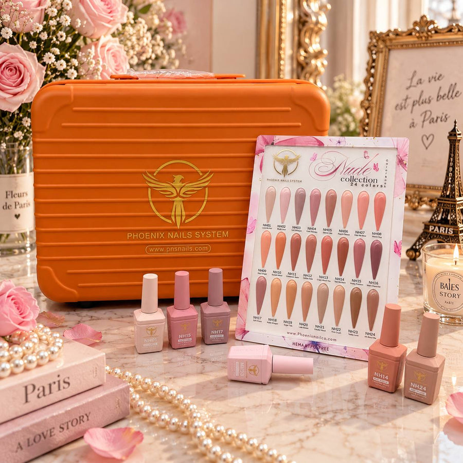 Phoenix NUDE Gel Collection 24 Colors - Free Extra 24 Gels + 1 Color Book + Vali