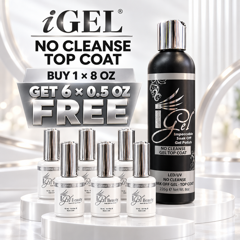 iGel Soak Off Gel - Non Cleanse Top Coat 8oz (Free 6 Bottle 0.5oz)