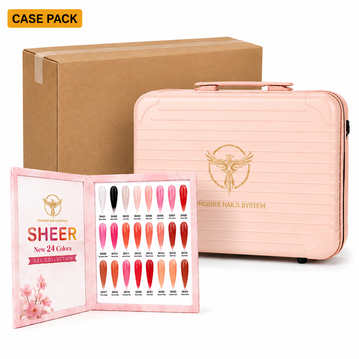 Phoenix Sheer Gel Collection 24 Colors - Free Extra 24 Gels + 1 Color Book + Vali
