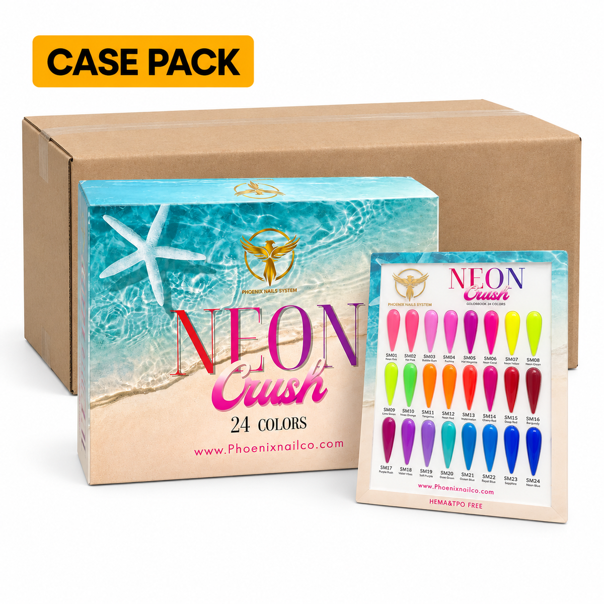 Phoenix NEON CRUSH Gel Collection 24 Colors - Free Extra 24 Gels + 1 Color Book + Vali