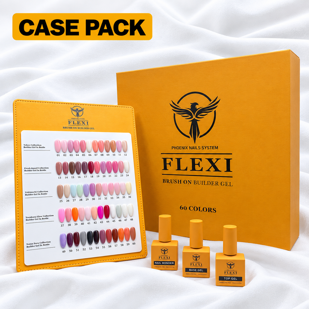 PHOENIX FLEXI Builder Gel Brush On (In Bottle) 60 colors Master Kit (Included Color Chart)