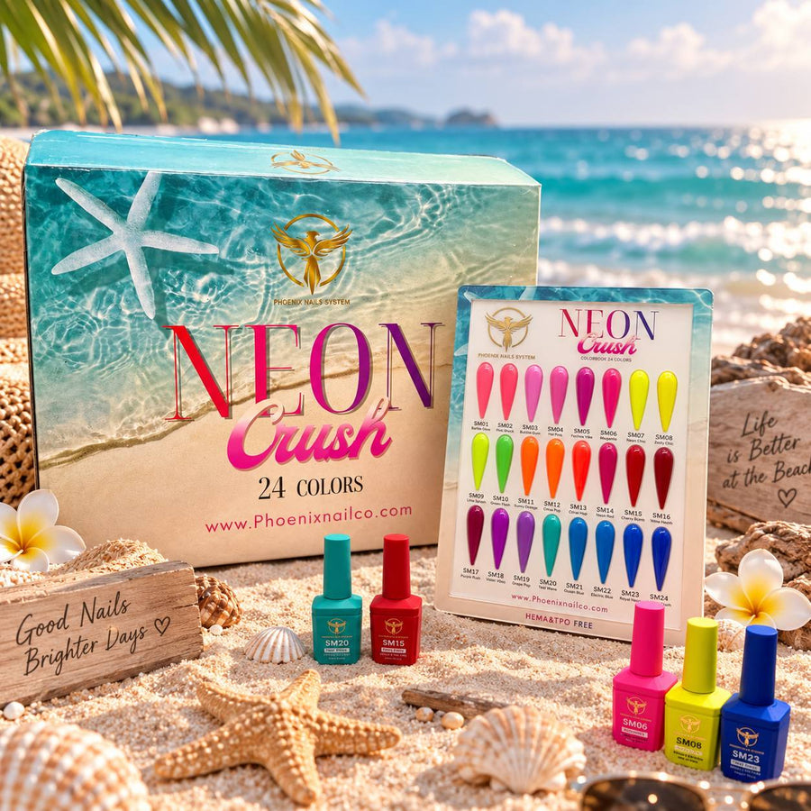Phoenix NEON CRUSH Gel Collection 24 Colors - Free Extra 24 Gels + 1 Color Book + Vali