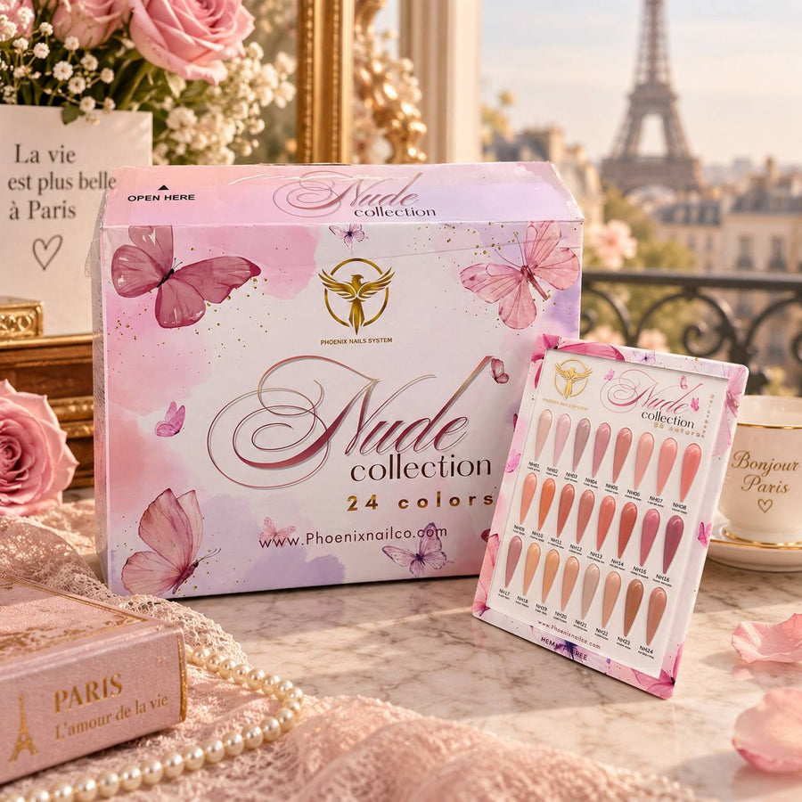 Phoenix NUDE Gel Collection 24 Colors - Free Extra 24 Gels + 1 Color Book + Vali