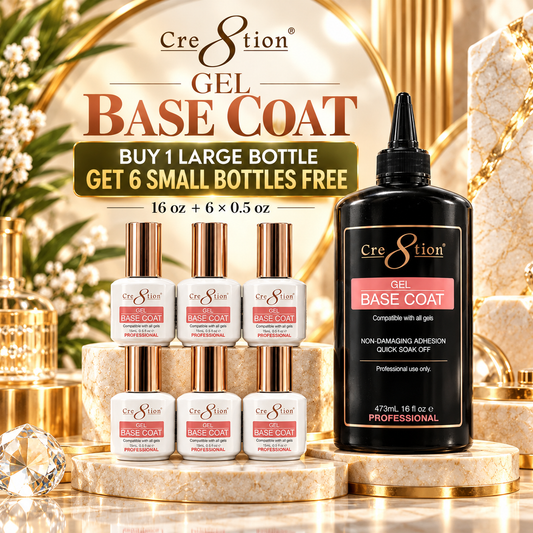 Cre8tion Soak Off Gel Base Coat 16oz Refill - with 6 Free Size 0.5oz