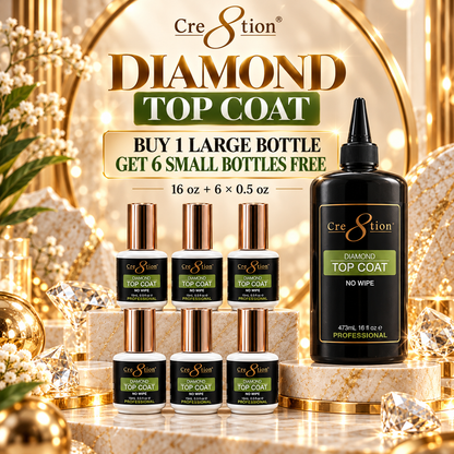Cre8tion Gel Diamond No Wipe Top Coat 16oz Refill - With 6 Free Size 0.5oz