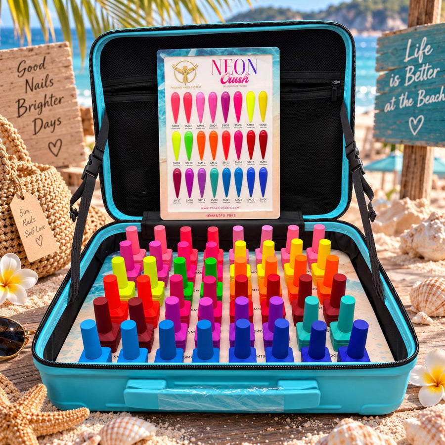 Phoenix NEON CRUSH Gel Collection 24 Colors - Free Extra 24 Gels + 1 Color Book + Vali