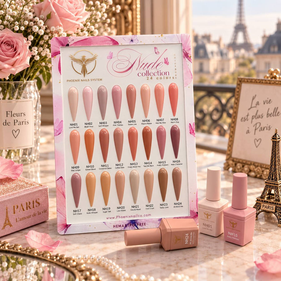 Phoenix NUDE Gel Collection 24 Colors - Free Extra 24 Gels + 1 Color Book + Vali