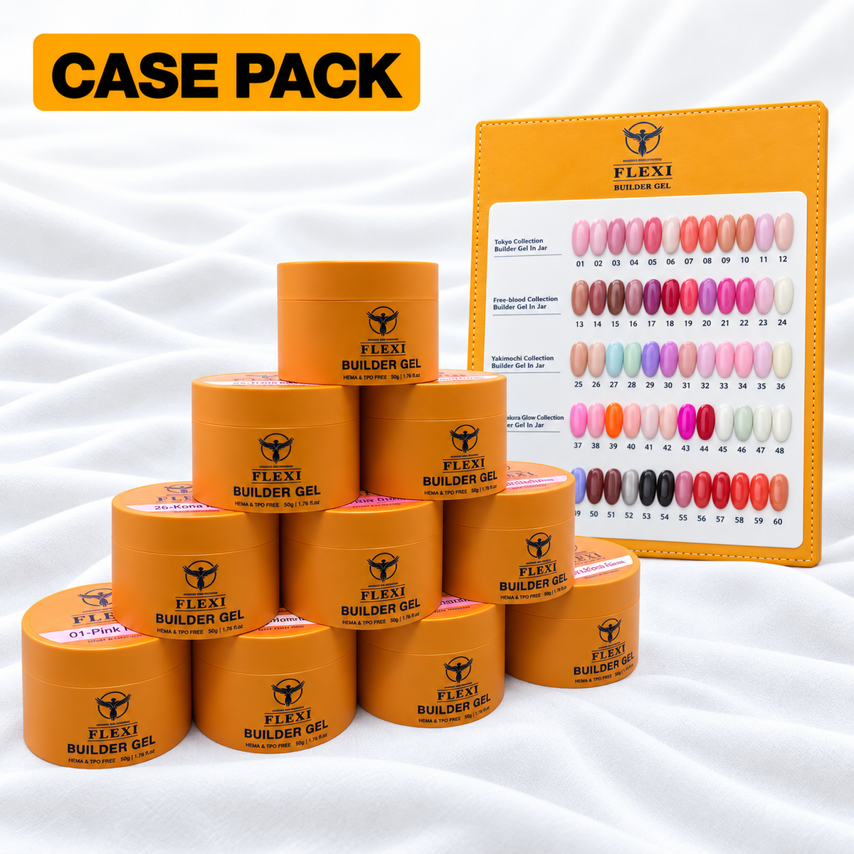 PHOENIX FLEXI Builder Gel (In Jar) 60 colors Master Kit (Included Color Chart) - Free Extra Top + Base + Bond Refill (8oz)