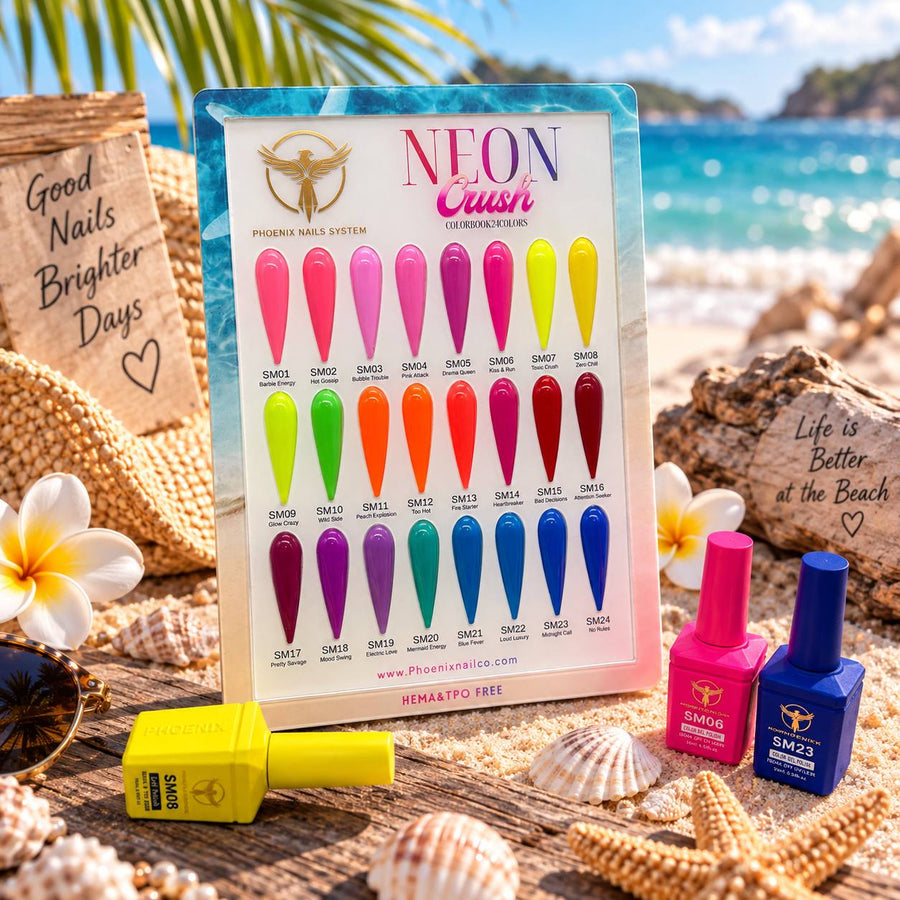 Phoenix NEON CRUSH Gel Collection 24 Colors - Free Extra 24 Gels + 1 Color Book + Vali
