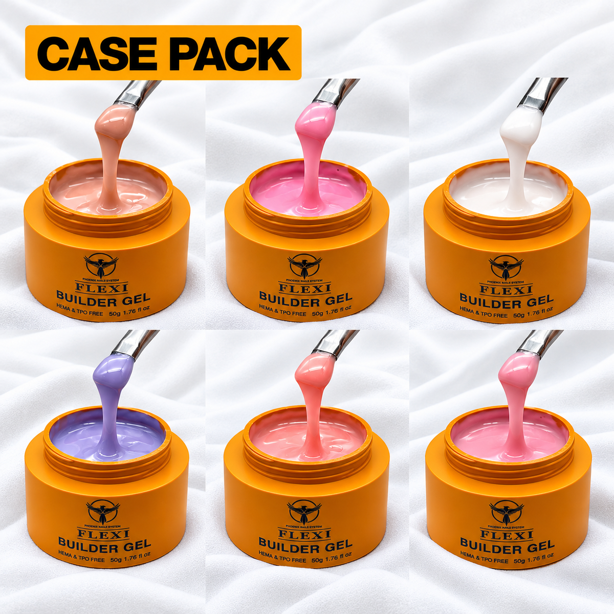 PHOENIX FLEXI Builder Gel (In Jar) 60 colors Master Kit (Included Color Chart) - Free Extra Top + Base + Bond Refill (8oz)