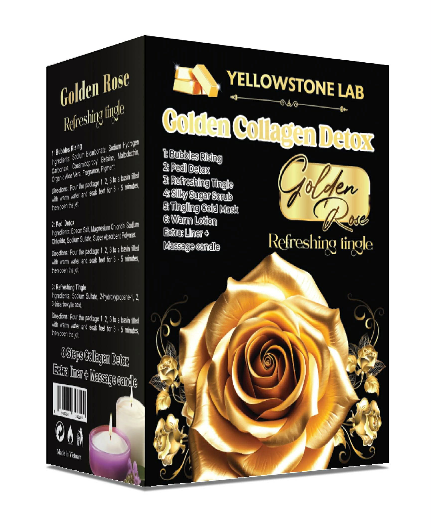 Box of Yellowstone Lab Golden Rose Collagen Detox product with a gold rose design on a white background