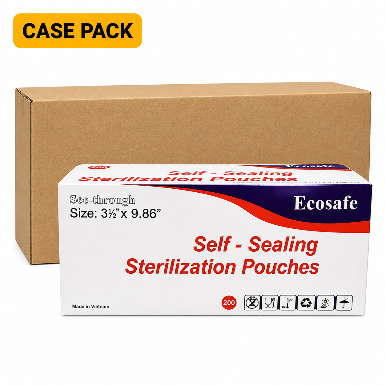 Ecosafe Sterilization Pouch 3.5'' x 9.86'' Box of 200pcs