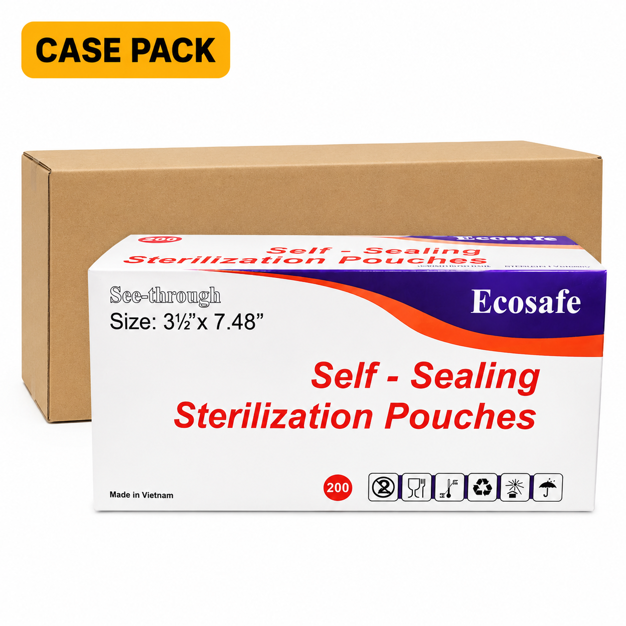 Ecosafe Sterilization Pouch 3.5'' x 9.86'' Box of 200pcs