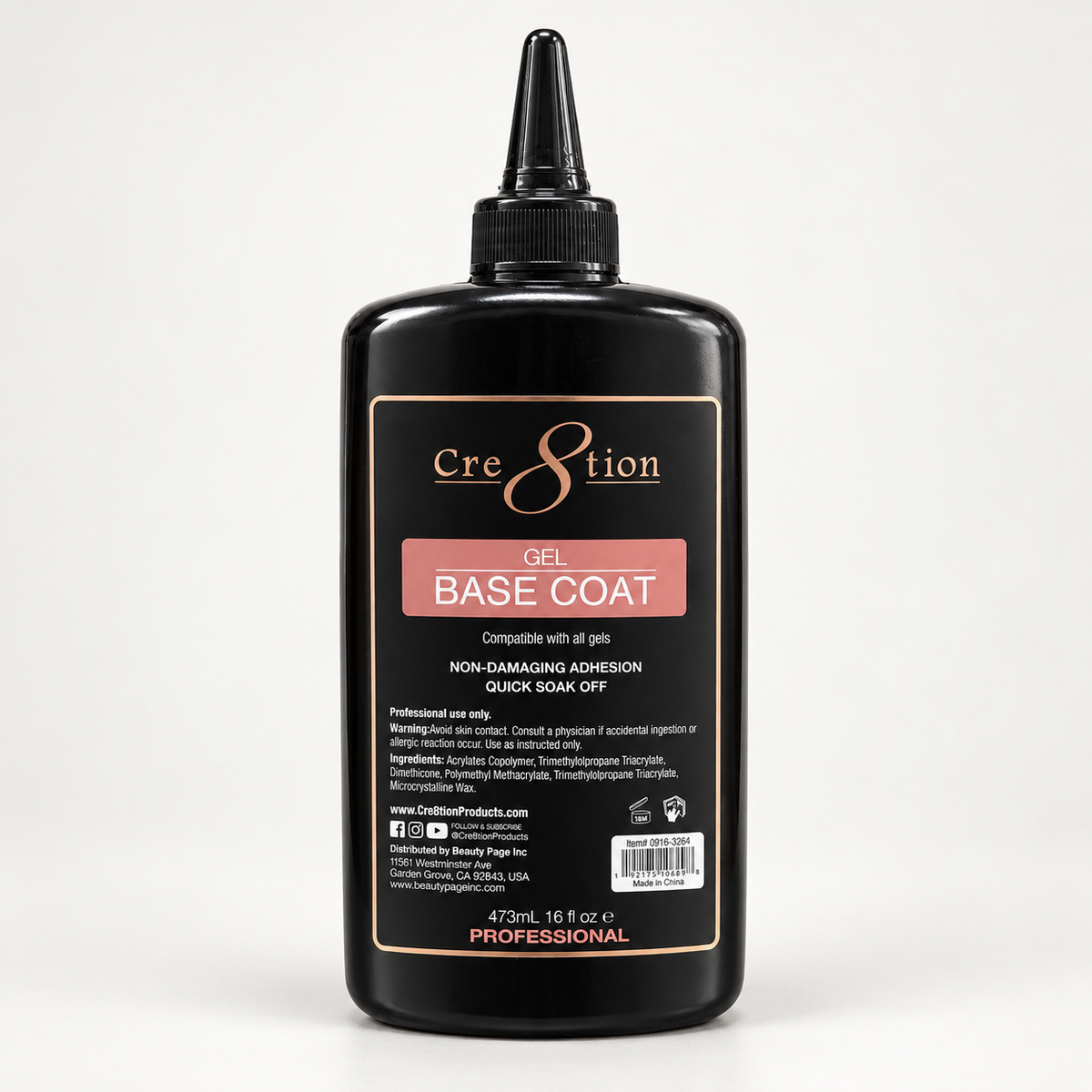 Cre8tion Soak Off Gel Base Coat 16oz Refill - with 6 Free Size 0.5oz